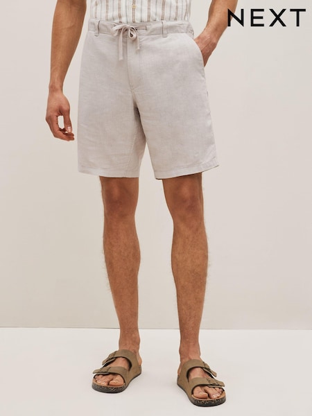 Kostno sive - Drawstring Linen Blend Shorts (C47700) | € 13