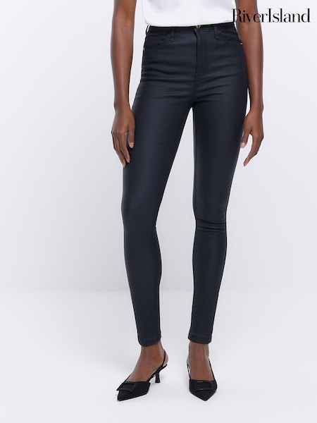 River Island Black High Rise Coated Skinny Jeans (C47763) | €13