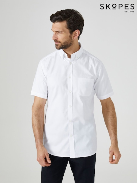 Skopes White Tailored Fit Pinpoint Oxford Short Sleeve Formal Shirt (C47794) | 182 QAR