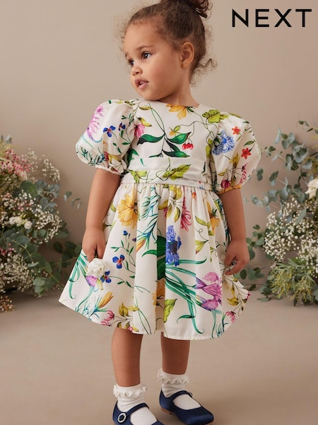 Kremna cvetlična - Printed Taffeta Party Dress (3mths-8yrs) (C47871) | € 37 - € 43