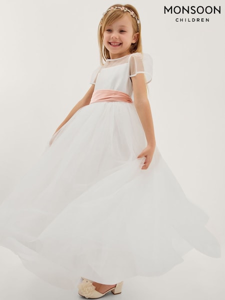Crème - Robe de demoiselle d’honneur Monsoon en velours avec nœud