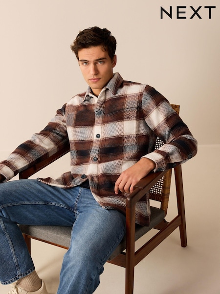Rust Brown Check Shacket With Wool (C48007) | €27