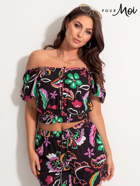 Pour Moi Black Crinkle Viscose Shorts (C48103) | AED75