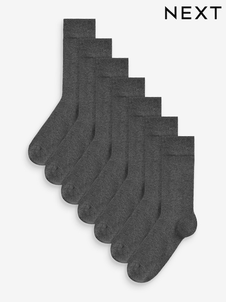אפור פחם - מארז של 7 - Mens Cotton Rich Black Socks (C48238) | ‏41‏₪