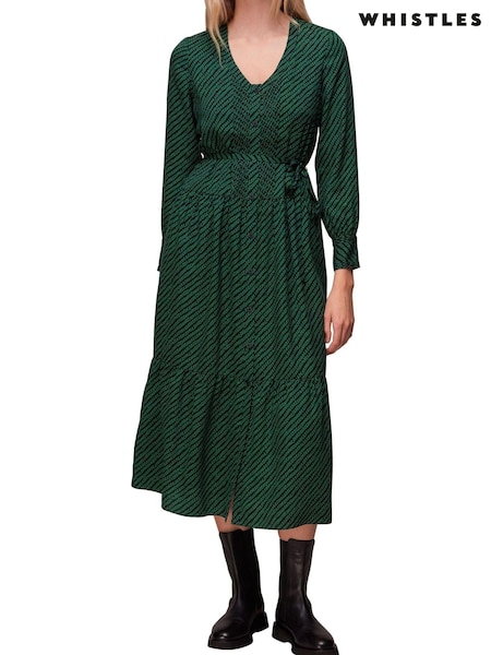 Whistles Green Diagonal Twist Midi Dress (C48502) | €95
