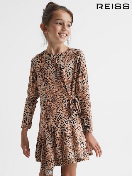 Reiss Brown Print Livia Junior Printed Jersey Dress (C48861) | €20