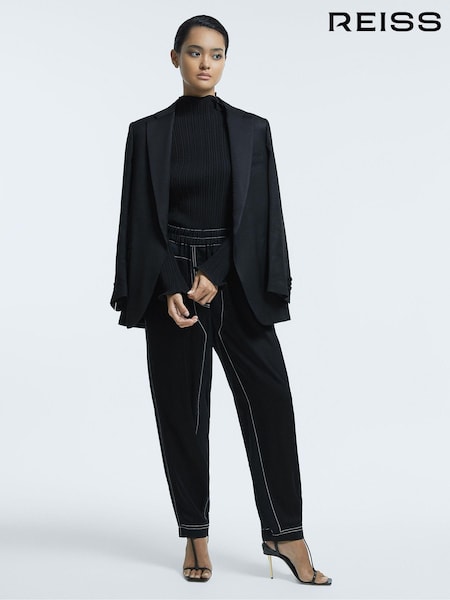Reiss Black Georgina Atelier Italian Relaxed Contrast Stitch Drawstring Trousers (C49362) | R$ 2.815