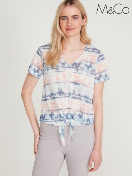 M&Co White Multi Tie Dye Front Tie T-Shirt (C49617) | €7