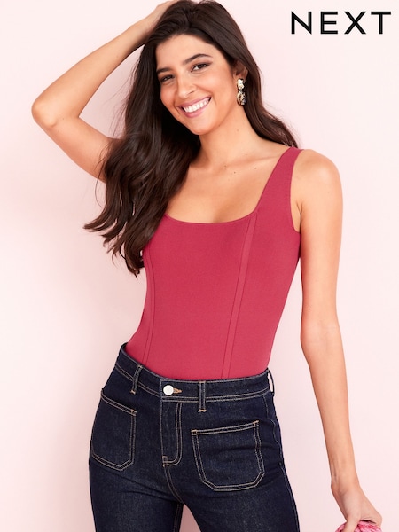 Ярко-розовый - Corset Detail Square Neck Knit Vest (C49692) | €11