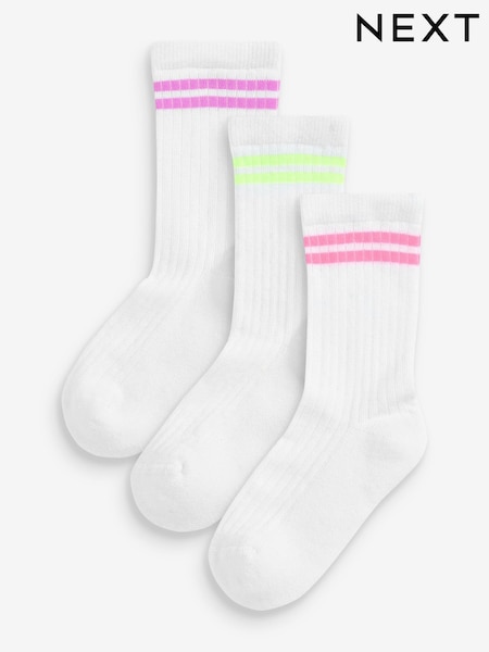 Weiß mit fluoreszierendem Streifen - Cotton Rich Cushioned Sole Ankle Socks 3 Pack (C49694) | 8 € - 9 €