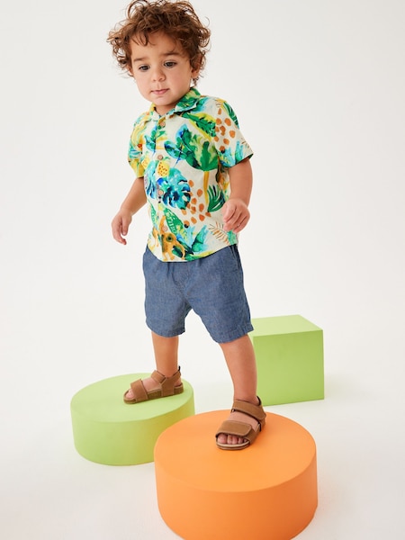 White/Green Jungle Printed Short Sleeve Shirt (3mths-7yrs) (C49709) | €3 - €4