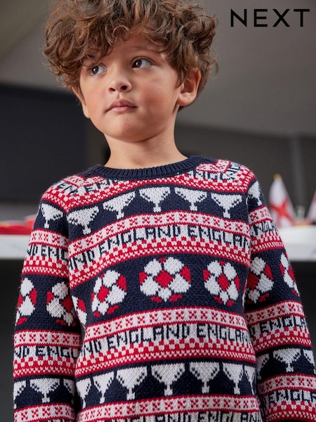 Blue Football Fairisle Pattern Crew Jumper (3mths-16yrs) (C50442) | €11 - €21.50
