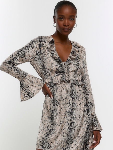 River Island Grey V-Neck Snake Tea Mini Dress (C50510) | €15.50