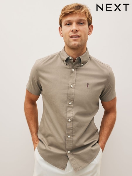 Hiekanvärinen Luonnollinen - Kape istuvuus - Short Sleeve Oxford Shirt (C50538) | €33
