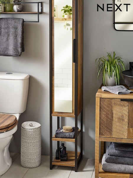 Natural Bronx Tall Boy Shelf Mirrored Storage Unit (C51006) | €232