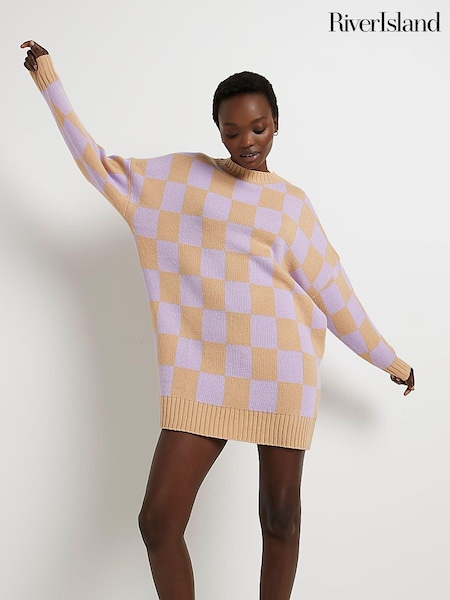 River Island Purple Checked Out Jumper Dress (C51232) | €40