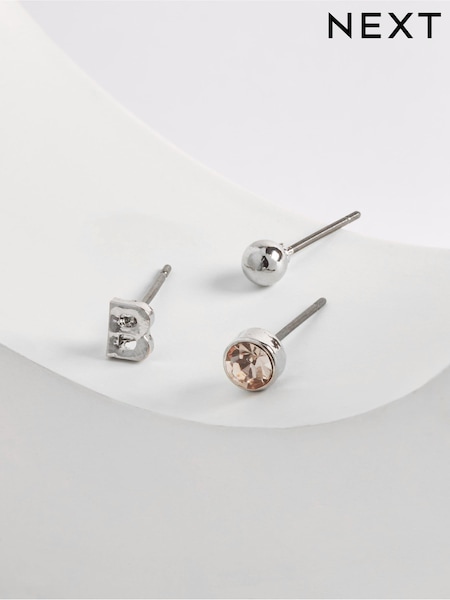 Silver Tone Initial Earrings 3 Pack (C51357) | €6