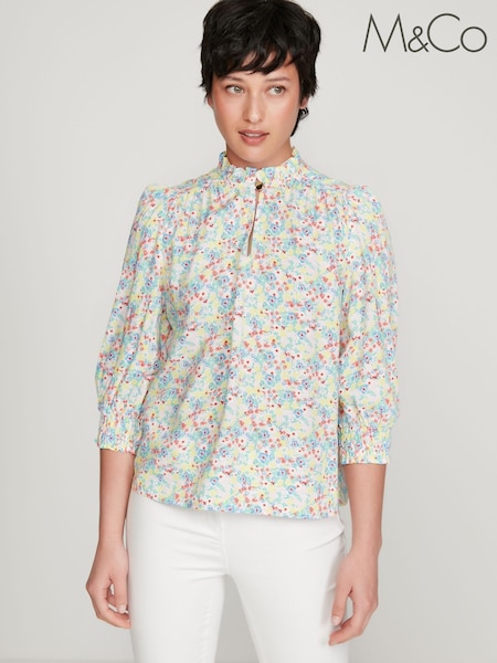 M&Co Pink Petite Ditsy Floral Keyhole Blouse (C51492) | 12 €