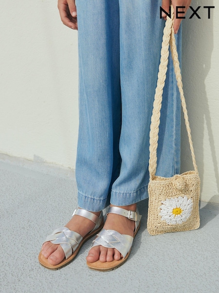 Silver Standard Fit (F) Woven Leather Sandals (C52561) | €23 - €30