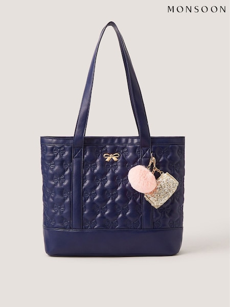 Blue - Monsoon Bow Quilted School Tote Bag