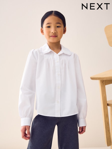 White Long Sleeve Ruffle Collar School Shirt (3-14yrs) (C52970) | AED36 - AED51