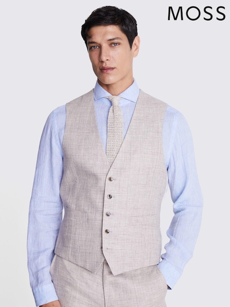 MOSS Oatmeal Nude Tailored 100% Linen Waistcoat (C53328) | €73