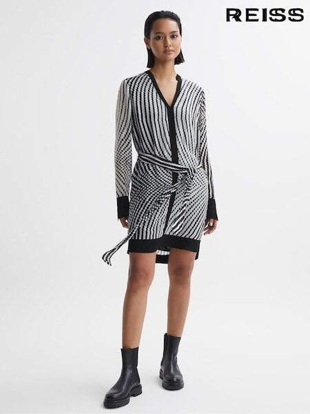 Reiss Black/White Tia Check Belted Mini Dress (C53396) | €64