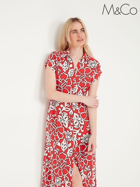 M&Co Womens Red Floral Midi Dress (C53547) | €21.50