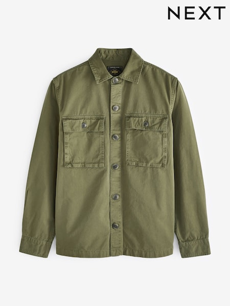 Khaki Green 100% Cotton Twin Pocket Shacket (C53570) | €64