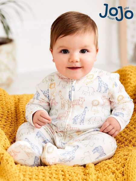 JoJo Maman Bébé Print Zip Cotton Baby Sleepsuit (C53592) | 32 €