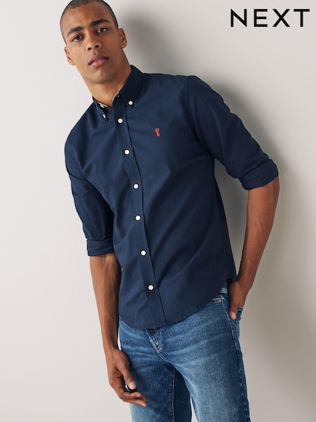 Navy Blue Regular Fit Long Sleeve Oxford Shirt (C53751) | $46
