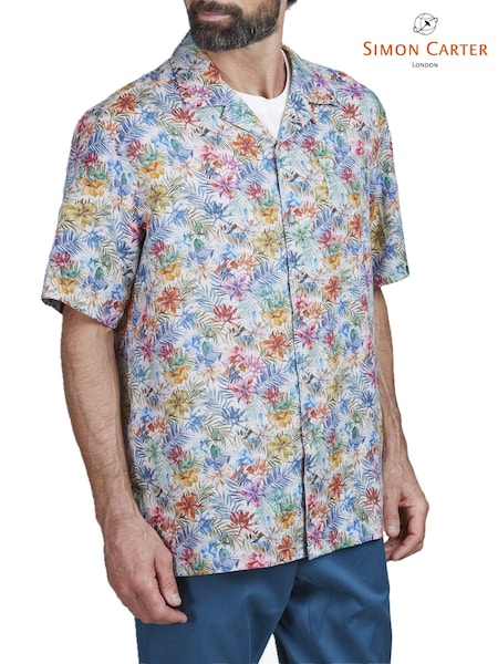 Simon Carter Grey Short Sleeve Tropical Floral Shirt (C53770) | €42
