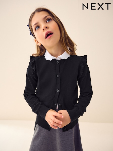 שחור - Cotton Rich Frill Shoulder School Cardigan (3-16yrs) (C54234) | ‏42‏₪ - ‏63‏ ₪