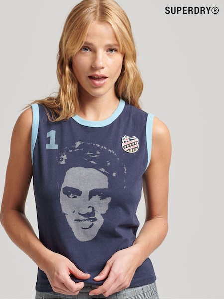 Superdry Light Blue 100% Cotton Ringspun Allstars Vintage Re-Issue Vest Top (C54510) | €35
