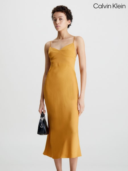 Calvin Klein Gold Satin Viscose Slip Dress (C54544) | €121
