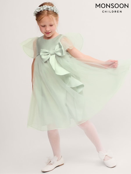 Green - Monsoon Baby Winnie Satin Bow Tulle Bridesmaid Dress