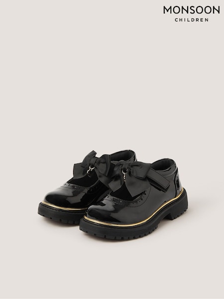 Black - Monsoon Patent Mary Jane Brogue School Shoes