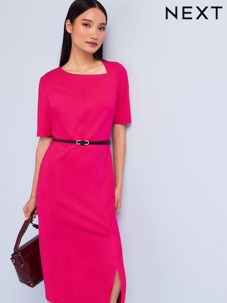 Pink Tailored Ponte Belted Midi Dress (C54848) | €24