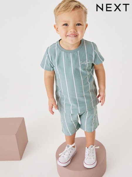 Mineral Blue Vertical Stripe T- Shirt and Short Set (3mths-7yrs) (C55899) | €12 - €16