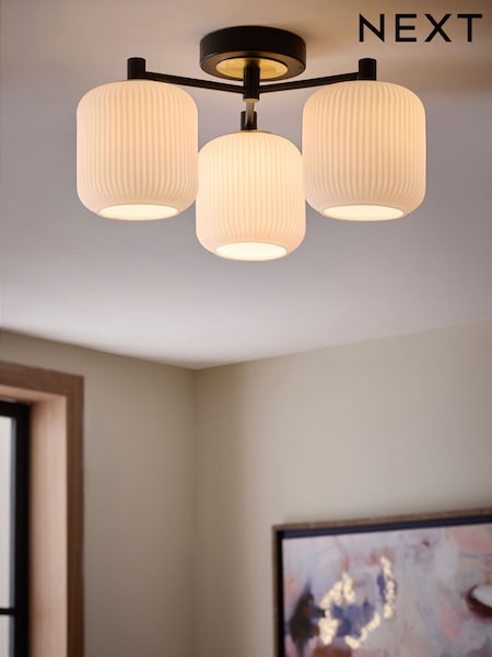 White/Black Ryker 3 Light Flush Ceiling Light Fitting (C55926) | €131