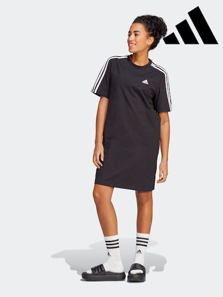 Musta - Adidas 100% Cotton Sportswear Essentials 3-stripes Single Jersey Boyfriend T-shirt Dress (C56325) | €52