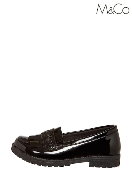 M&Co Girls Black Patent Loafer Shoes (C56410) | €5