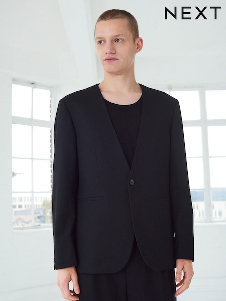 črna - Standardni kroj - Edit Oversized Lapelless Suit Jacket (C56626) | € 43
