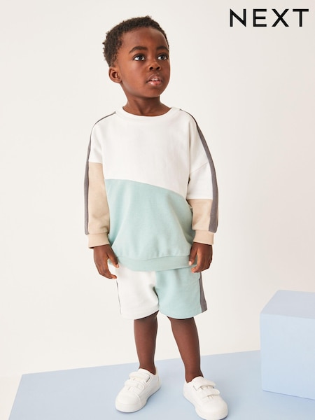 Mineralno zelena/bela - Colourblock Sweatshirt And Shorts Set (3mths-7yrs) (C56760) | € 14 - € 17