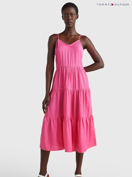 Tommy Hilfiger Pink Jacquard Flare Midi Dress (C57026) | €102