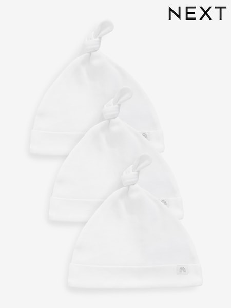 White 100% Cotton Tie Top Baby Hats 3 Pack (0-12mths) (C57120) | €4
