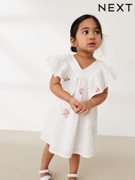 White Embroidered Cotton Ruffle Dress (3mths-8yrs) (C57310) | €10.50 - €12.50
