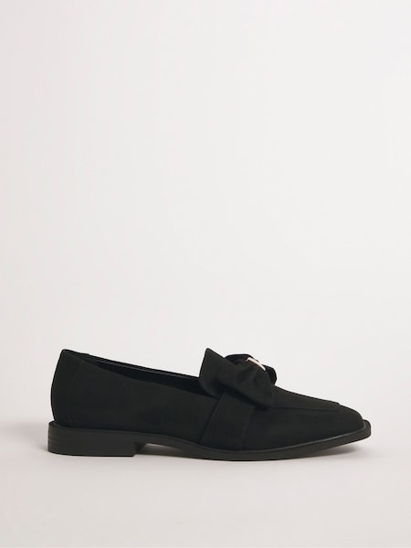 Simply Be Black Extra Wide Fit Classic Loafers With Bow Trim (C57391) | AED80