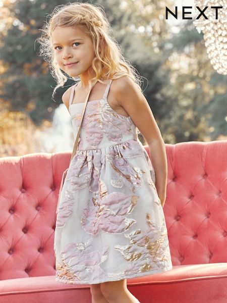 Pink/Golden geblümt - Jacquard Party Dress (6-16yrs) (C57408) | 35 € - 39 €