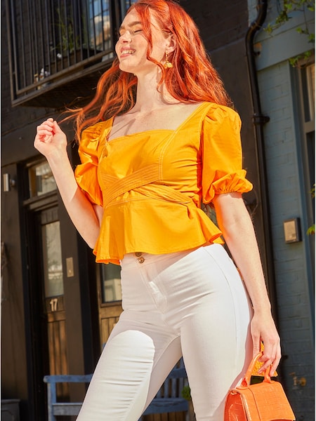 Chi Chi London Yellow Square Neck Puff Sleeve Top (C57669) | €30